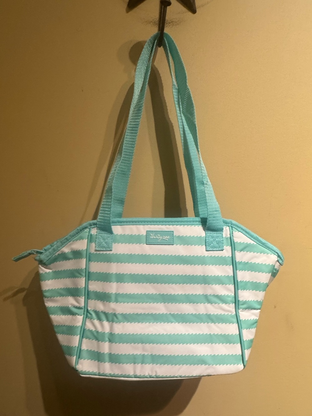 Thirty-One Lunch Break Thermal Tote Mint Wave Stripe Insulated Bag